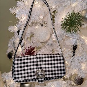 CHECKERED BAG WITH CRYSTAL BUCKLE